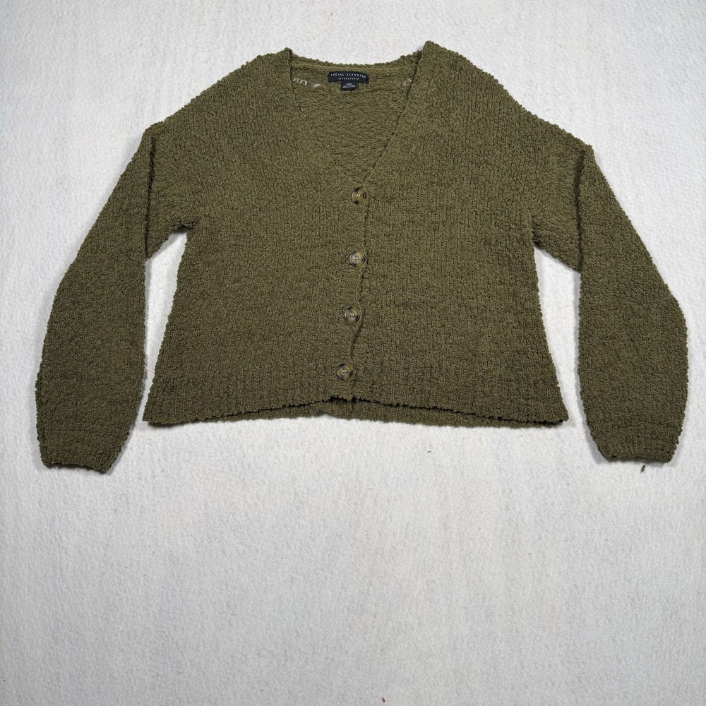 Social Standard by Sanctuary Womens Olive Green Popcorn Knit Cardigan Sweater M